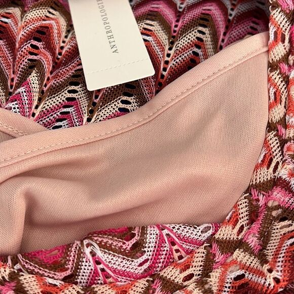 Anthropologie Eva Franco Lorelle Blouse Womens Small Pink Chevron 60's 70's Top - Picture 6 of 7